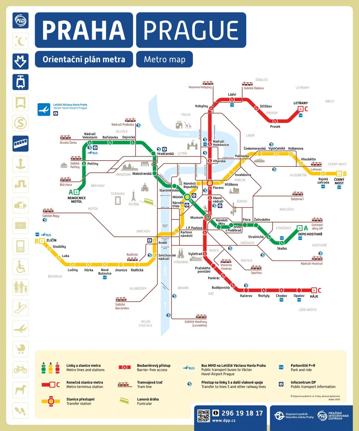 Mappa delle stazioni della metropolitana di Praga